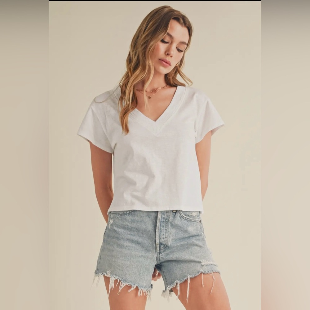 White V-Neck Short Sleeve Tee - Women's Casual Top